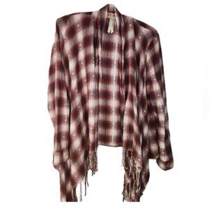 Small oversized 100% cotton‎ Plaid Fringe Cardigan tassled embroidered